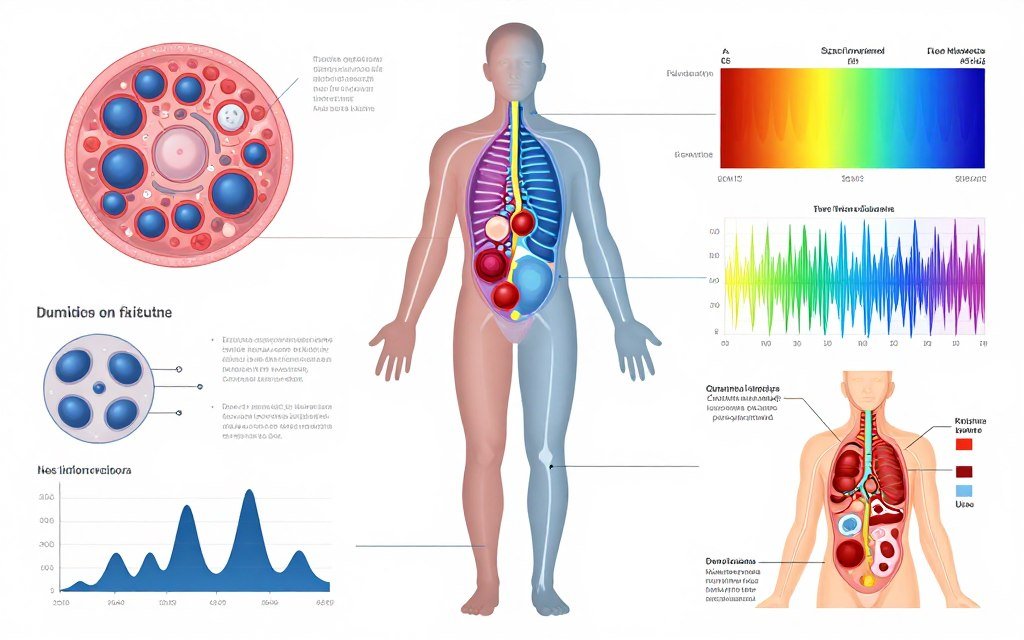 Diagrama científico explicando ondas electromagnéticas celulares en análisis cuántico