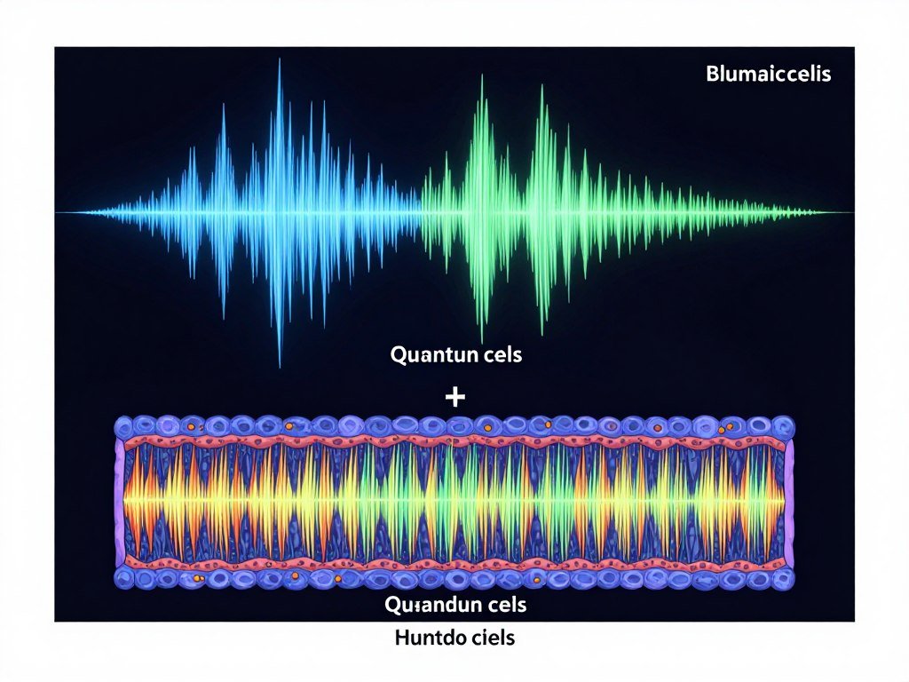 Diagrama científico mostrando ondas electromagnéticas celulares detectadas por analizador cuántico