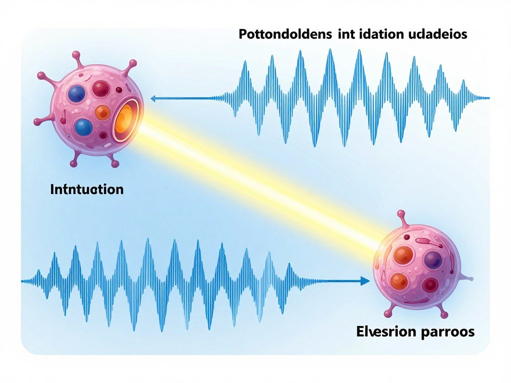Diagrama explicativo funcionamiento células y señales electromagnéticas análisis cuántico