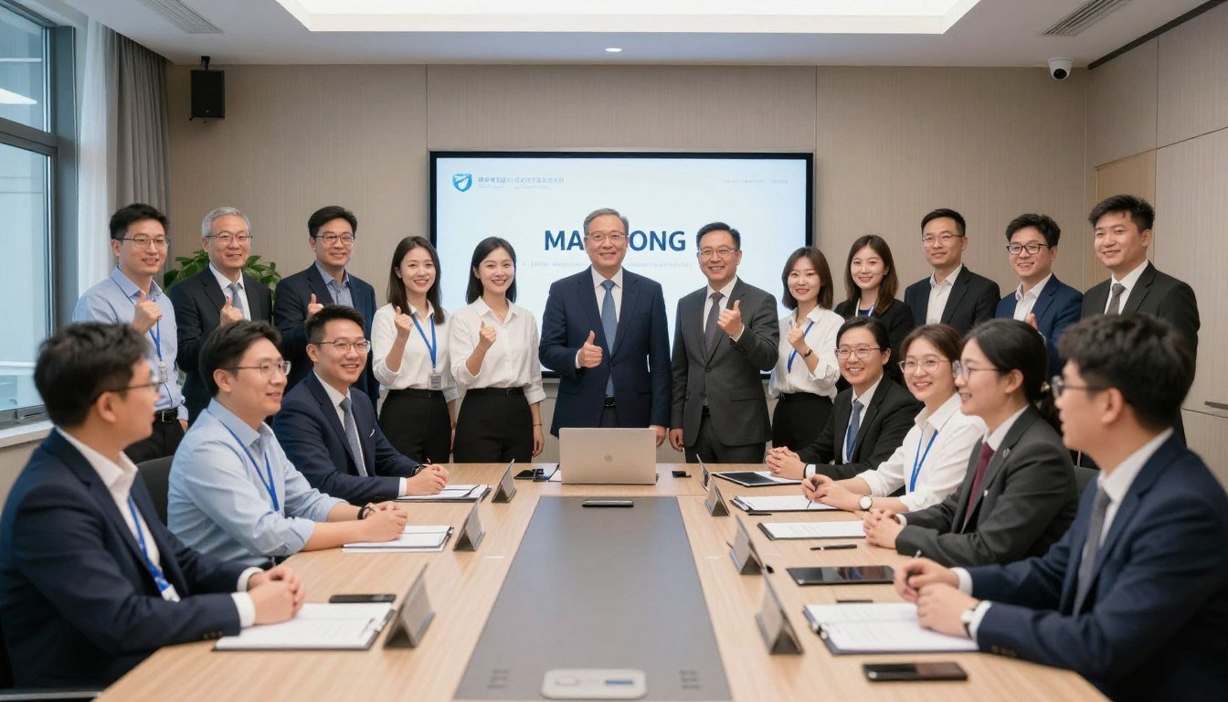 Equipo MAIKONG celebrando éxito con distribuidores internacionales