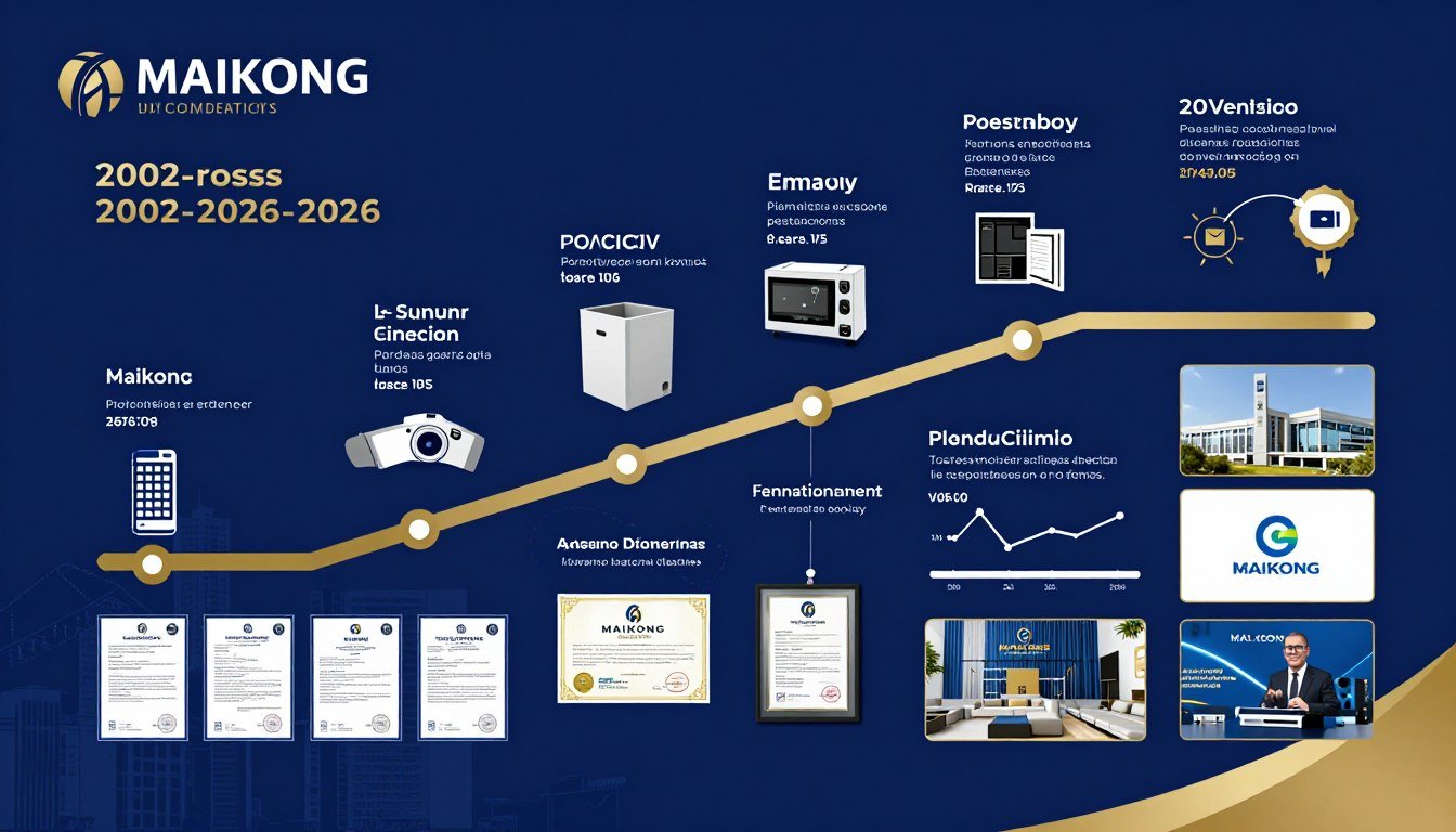 Línea de tiempo mostrando evolución de MAIKONG desde 2002 hasta 2026