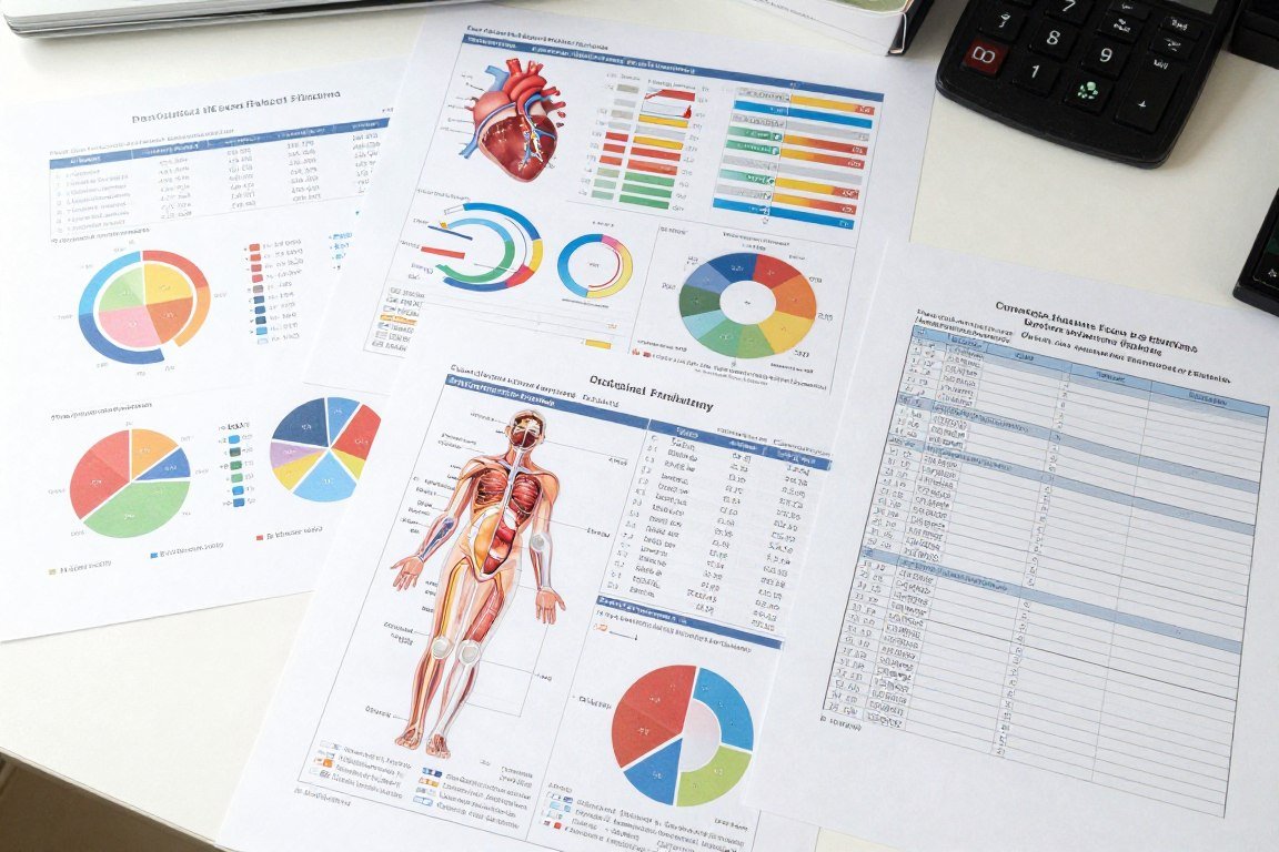 Múltiples reportes impresos del analizador cuántico mostrando diferentes sistemas corporales