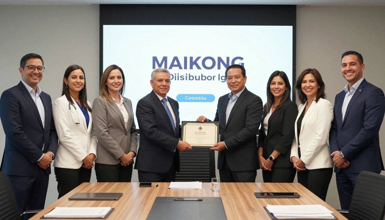 Red de distribuidores MAIKONG en Colombia celebrando éxito empresarial