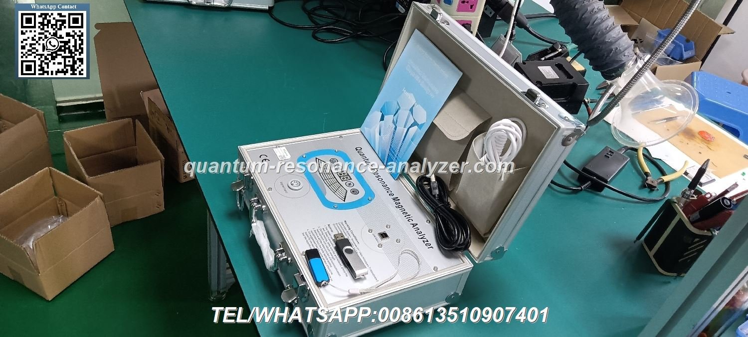 Componentes del analizador cuantico de resonancia magnetica incluyendo sensor USB llave de seguridad y cablesComponentes del analizador cuantico de resonancia magnetica incluyendo sensor USB llave de seguridad y cables