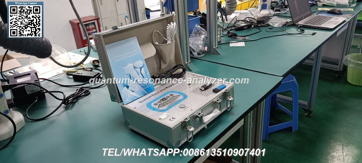 Componentes del analizador cuantico de resonancia magnetica incluyendo sensor USB llave de seguridad y cables