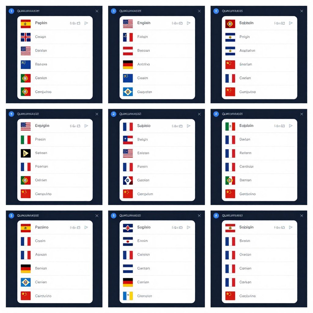 Interfaz multilingüe del software analizador cuantico mostrando 21 idiomas disponibles