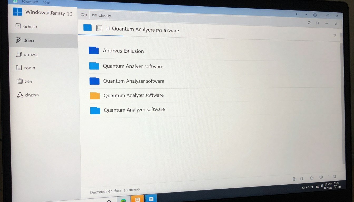 Pantalla de configuración de antivirus Windows mostrando exclusión de carpeta para analizador cuantico software