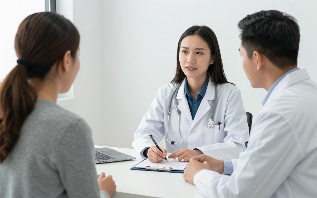 Consulta médico profesional complementando análisis bienestar