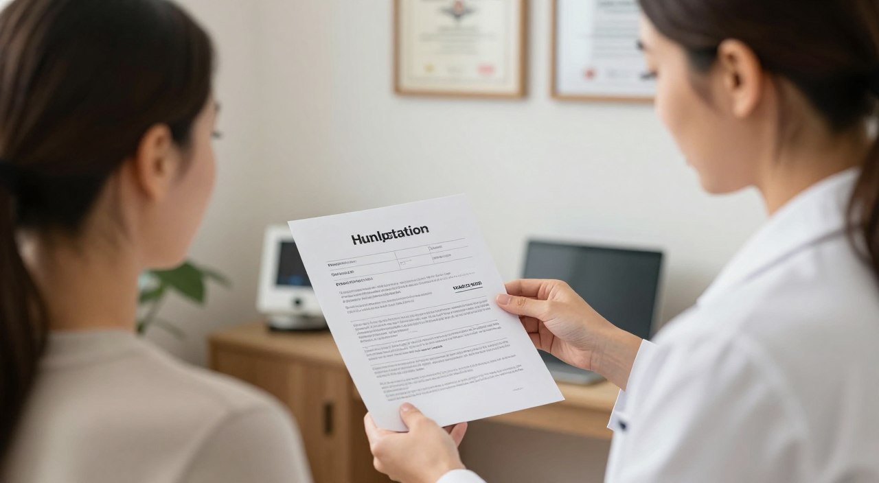 Profesional de salud holística dando consulta ética con analizador cuántico mostrando disclaimers apropiados